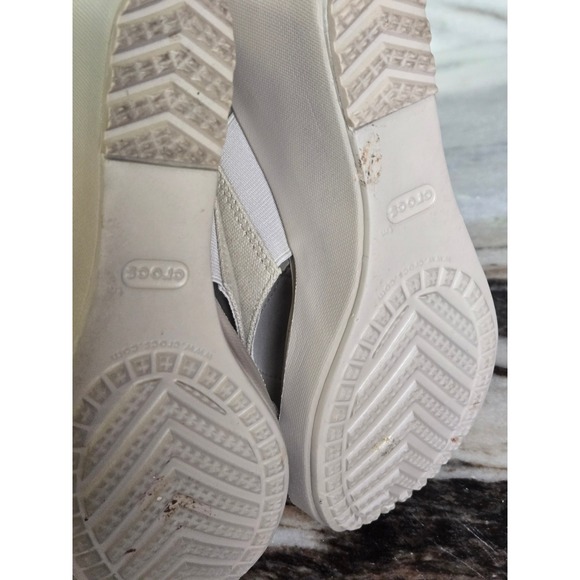 Crocs Leigh II Canvas Cross-Strap Wedge Sandals Beige Oatmeal Womens 3 Inch sz 7 - Picture 8 of 10